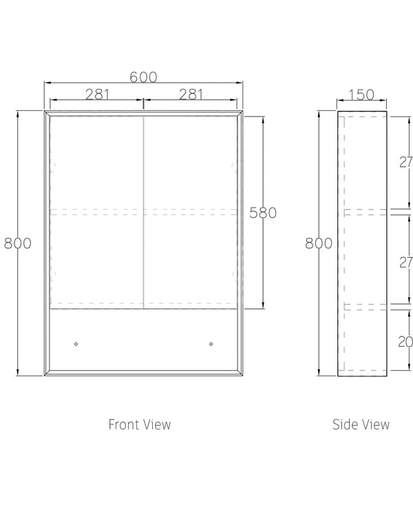 Marlo 600x800 Matte Black Shaving Cabinet