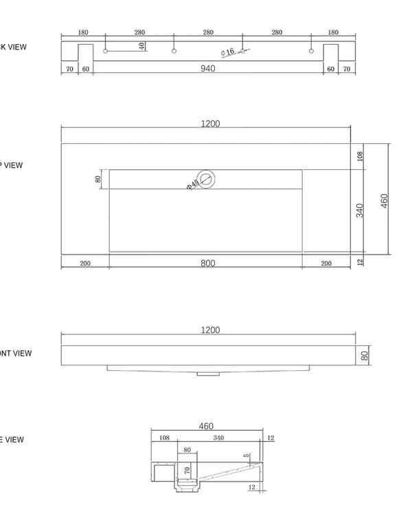 Moonlight 1200mm Solid Surface Top