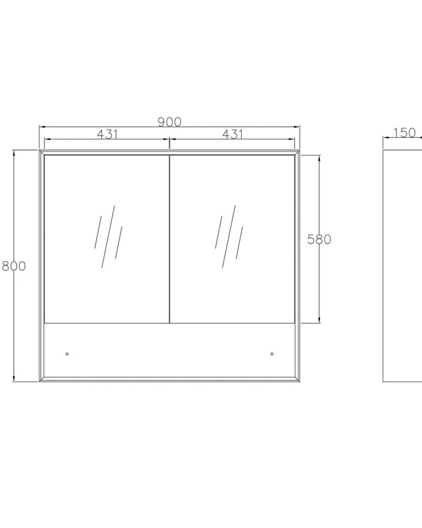 Marlo 900x800 Matte Black Shaving Cabinet