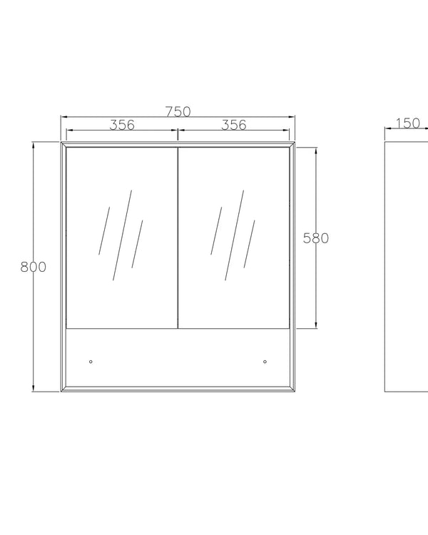 Marlo 750x800 Matte Black Shaving Cabinet