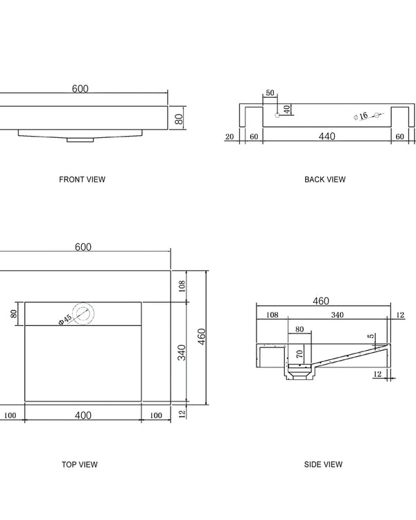 Moonlight 600mm Solid Surface Top