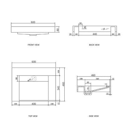 Moonlight 600mm Solid Surface Top
