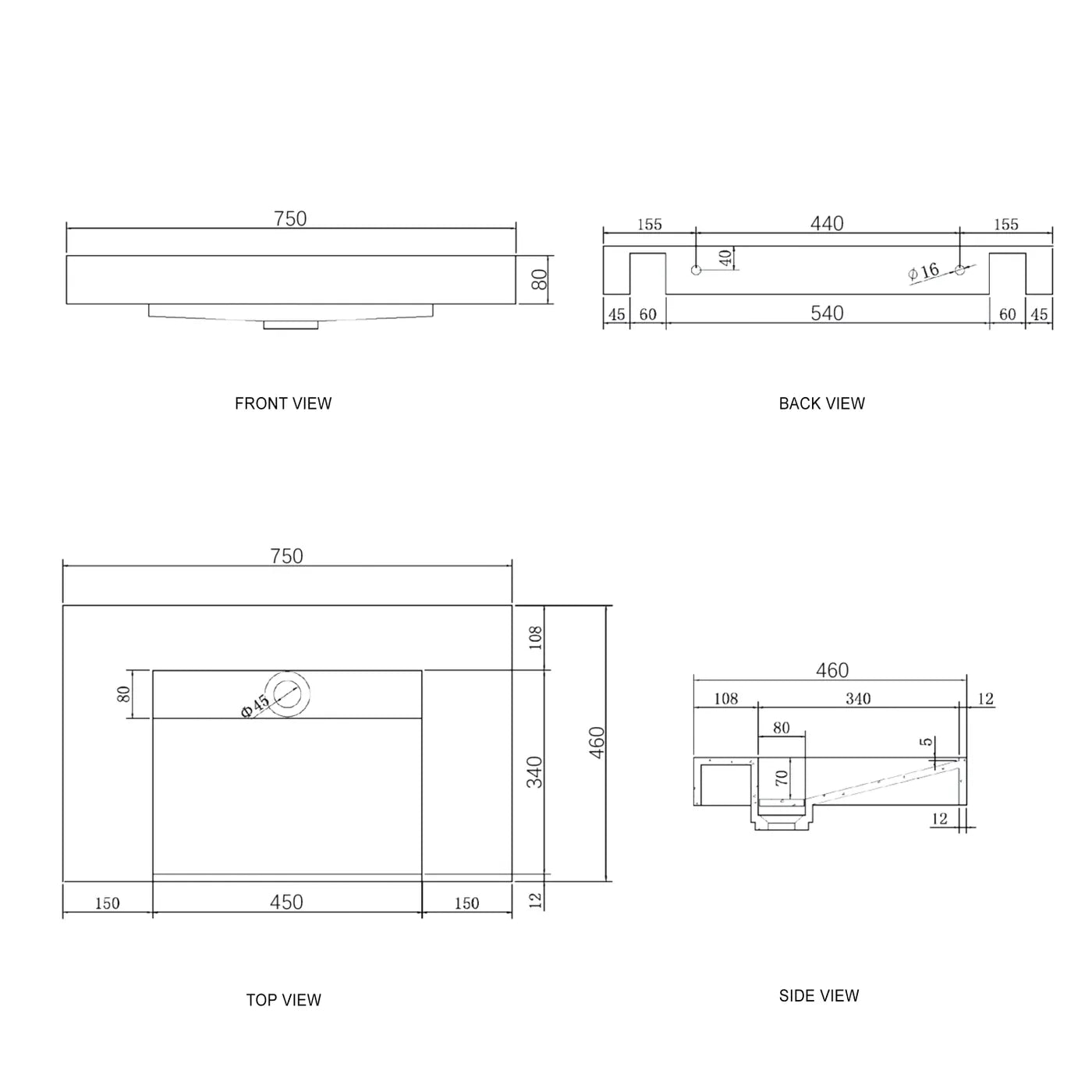 Moonlight 750mm Solid Surface Top