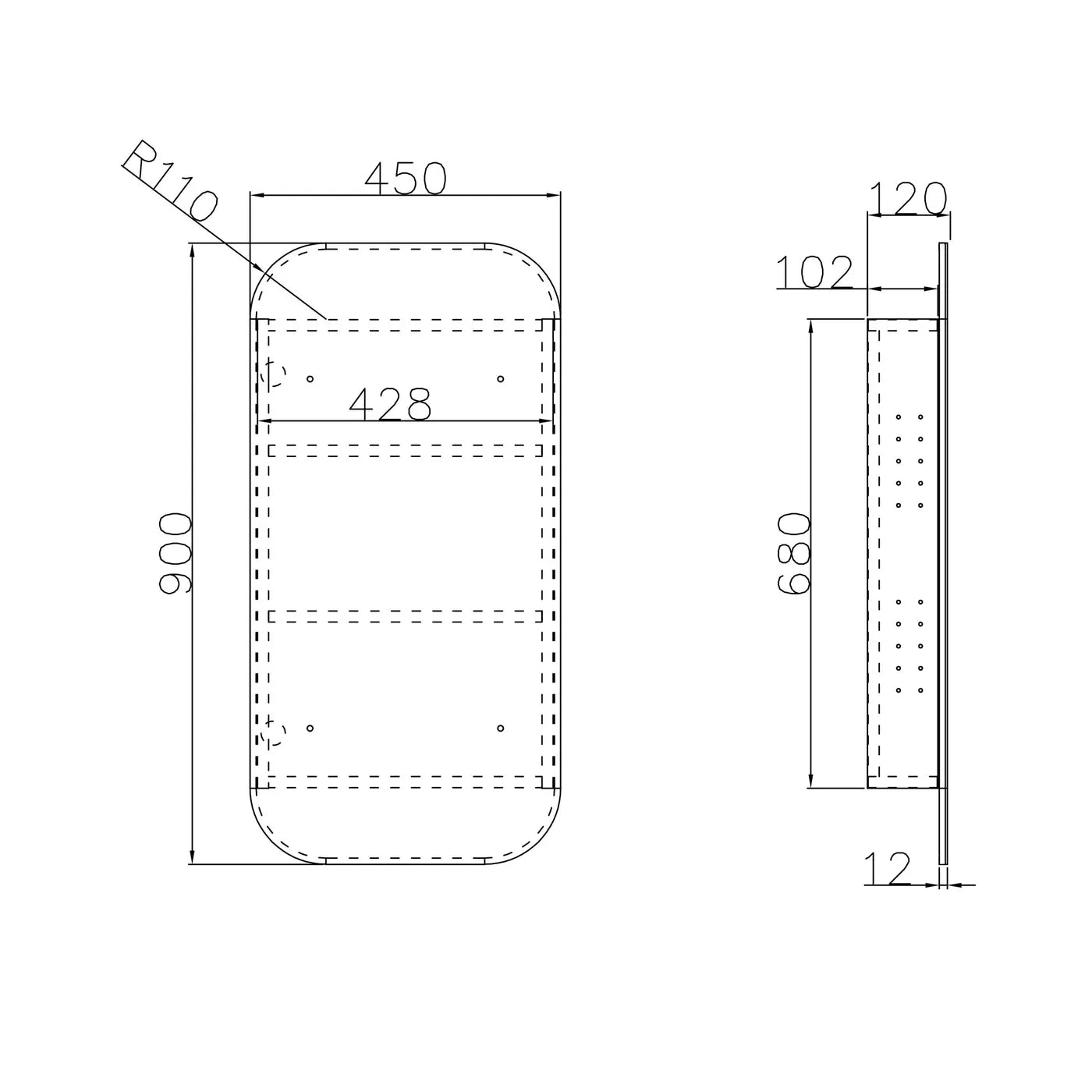 Newport 900x450 Black Oak Shaving Cabinet