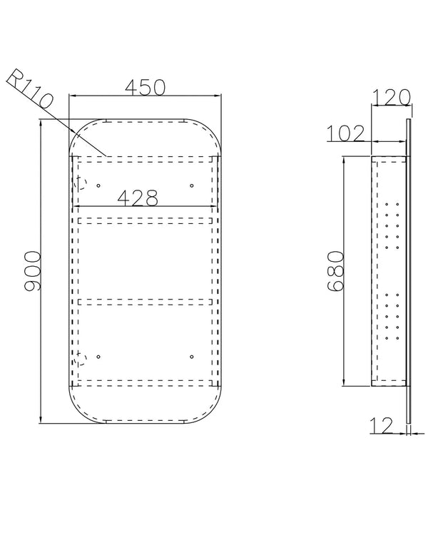 Newport 900x450 Black Oak Shaving Cabinet