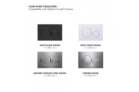 Narva Rimless Floor Pan with thin seat, Inwall Cistern & Brushed Stainless Steel Button