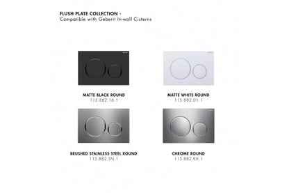 Narva Rimless Floor Pan with thin seat, Inwall Cistern & Brushed Stainless Steel Button