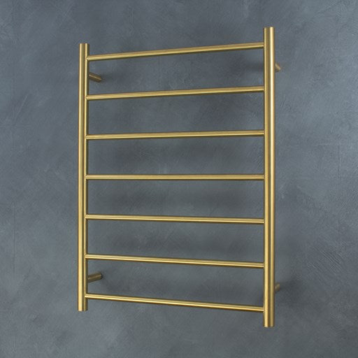 Brushed Gold 600 x 800mm Rnd Heated Towel Rail RIGHT