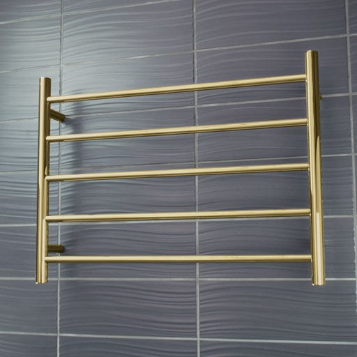 Brushed Gold 750 x 550mm Rnd Heated Towel Rail LEFT
