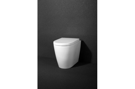 Narva Rimless Floor Pan with thin seat, Inwall Cistern & Brushed Stainless Steel Button