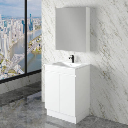 Less 600mm Gloss White Freestanding Vanity with Ceramic Top