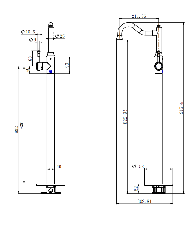 Montpellier Freestanding Bath Mixer - Brushed Bronze