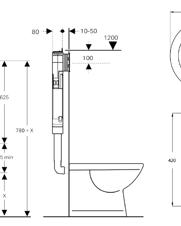 Narva Rimless Floor Pan with thin seat, Geberit Inwall Cistern & ABS Button