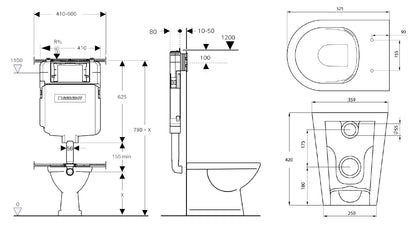 Narva Rimless Floor Pan with thin seat, Geberit Inwall Cistern & ABS Button
