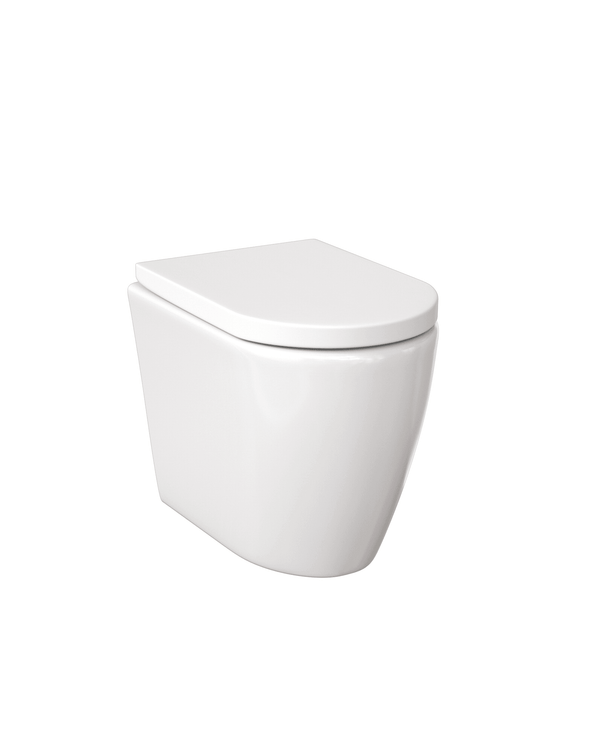 Narva Rimless Floor Pan with Thick seat, Geberit Inwall Cistern & ABS Button