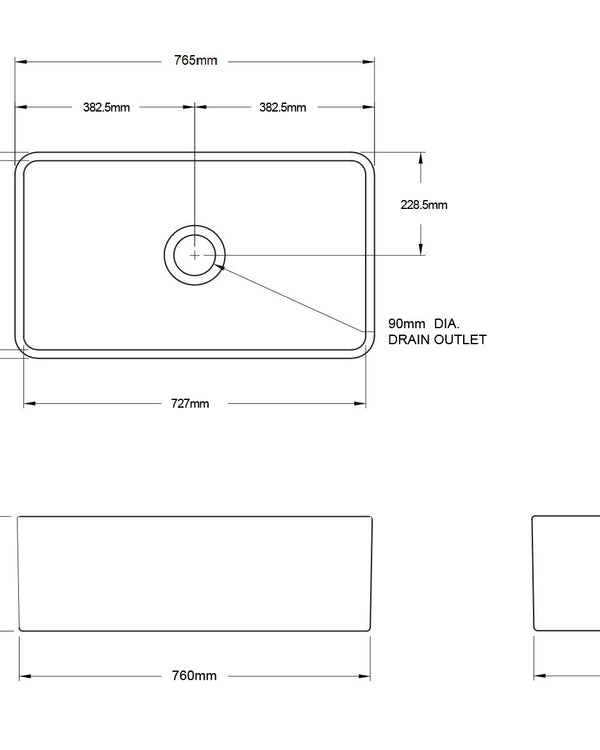 Novi 75x46 Fireclay Butler Sink - Matte Black