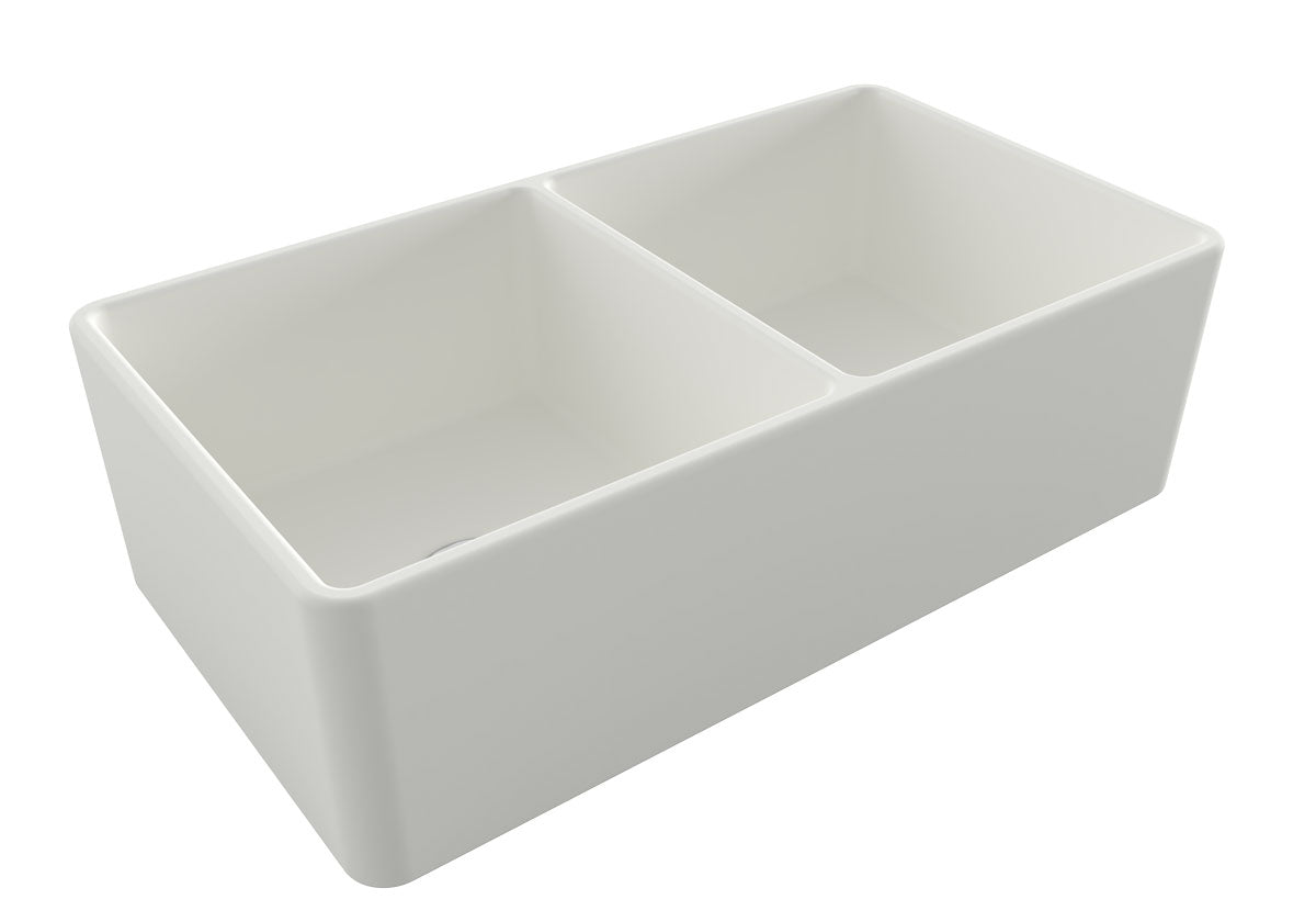 Novi 85x46 Double Bowl Fireclay Butler Sink - Matte White