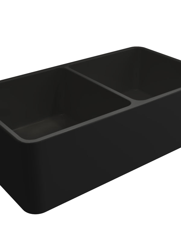 Novi 85x46 Double Bowl Fireclay Butler Sink - Matte Black