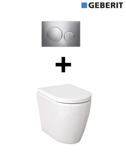Narva Rimless Floor Pan with Thick seat, Geberit Inwall Cistern & ABS Button