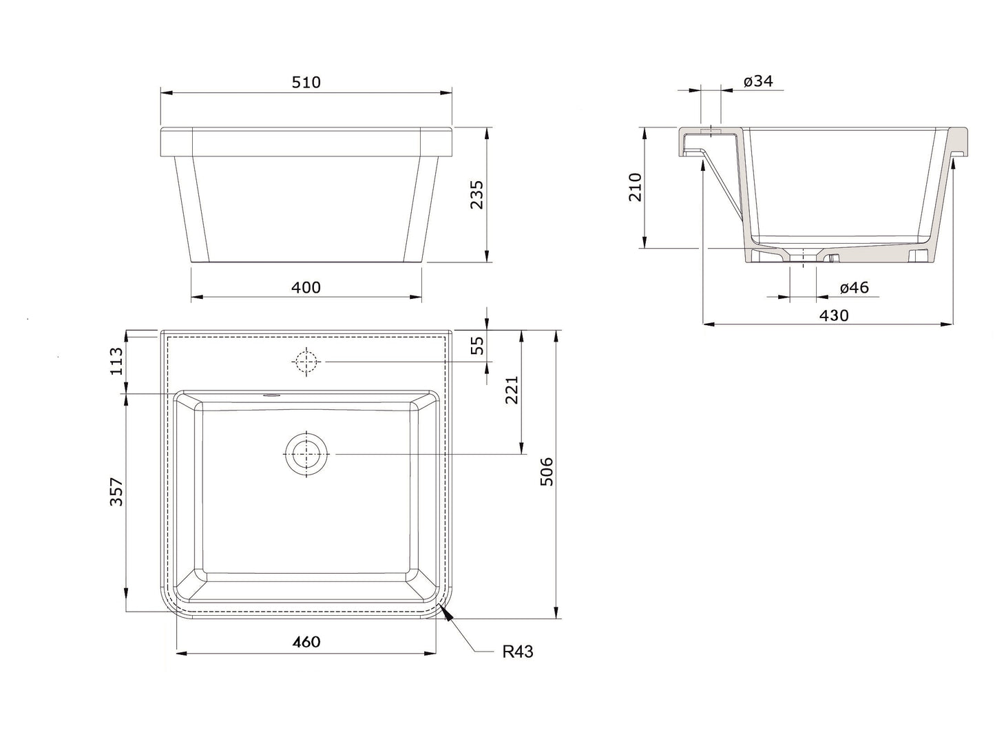Ravine 51x51 Fireclay Sink