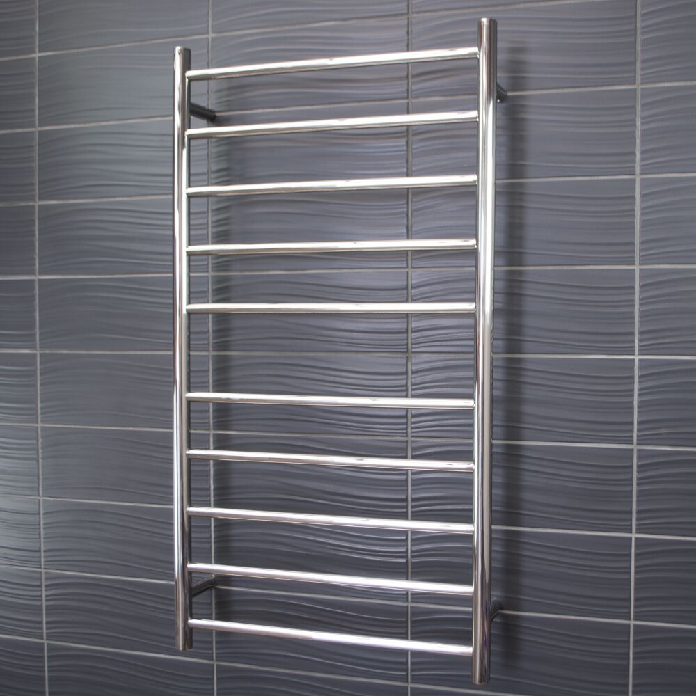 Polished 600 x 1100mm Rnd Heated Towel Rail RIGHT