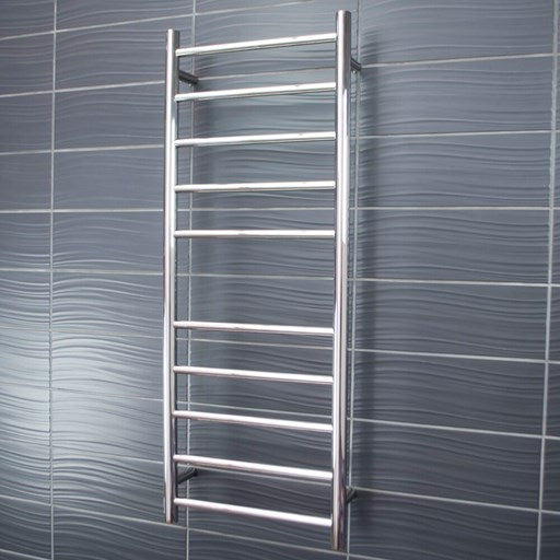 Low Voltage Polished 430 x 1100mm Rnd Heated Towel Rail LEFT