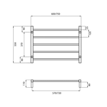 Polished 600 x 550mm Squ Non Heated Towel Rail