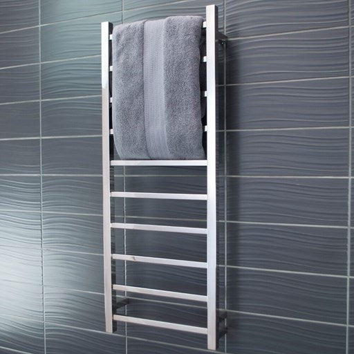 Polished 430 x 1100mm Squ Heated Towel Rail LEFT